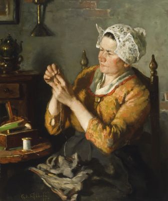 Boerenvrouw met naald en draad (mogelijk J.B. Sijthoff-van Rijswijk)