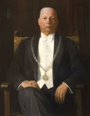 Portret van burgemeester van Nispen van Sevenaer, gedateerd 1934