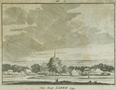 4 antieke prenten van Bussum, Hilversum, Laren en Weesp, door Spilman en De Beyer, plm. 1730 -geen lijst-