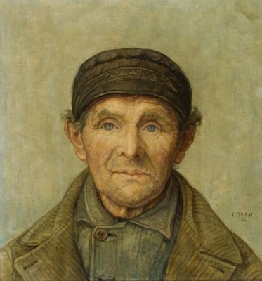 portret van Mijns Calis (bijnaam: Mijns Koolraap), gedateerd 1936